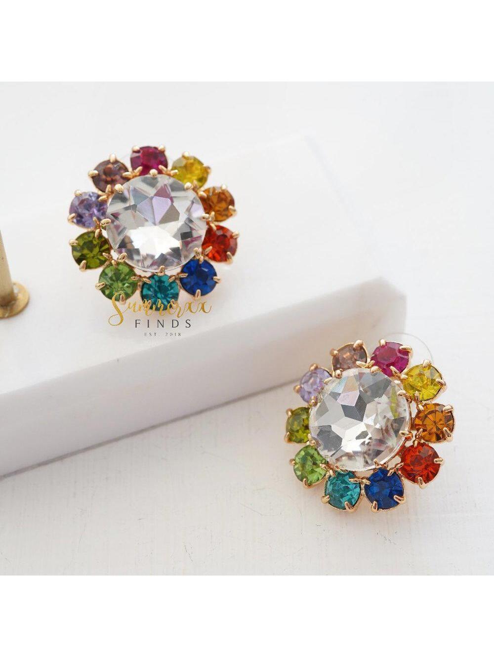 Kurt Geiger London Mixed Crystal Button Stud Earrings